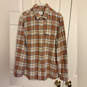 American Eagle Outfitters Men’s Orange and White Plaid Long Sleeve Shirt